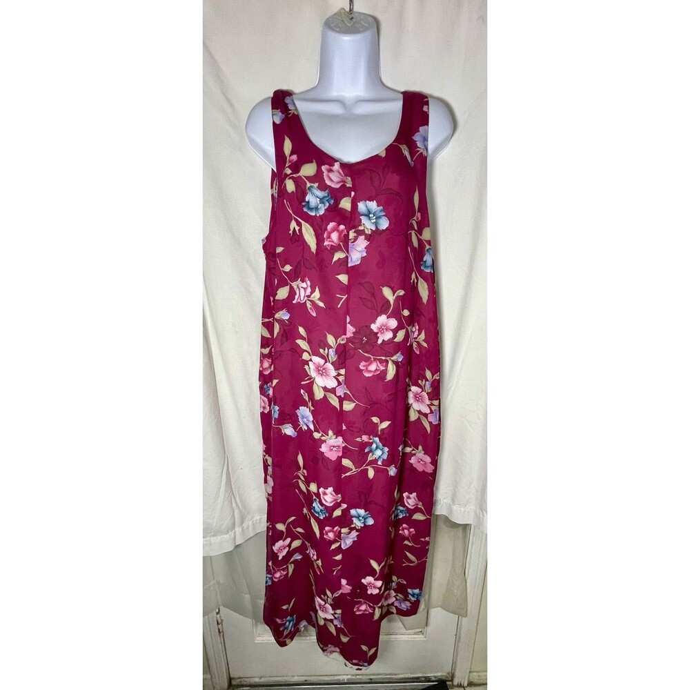 Vintage Floral Maxi Dress Reversible Boho Slip Tank Dress Burgundy BeigeL/XL 50"
